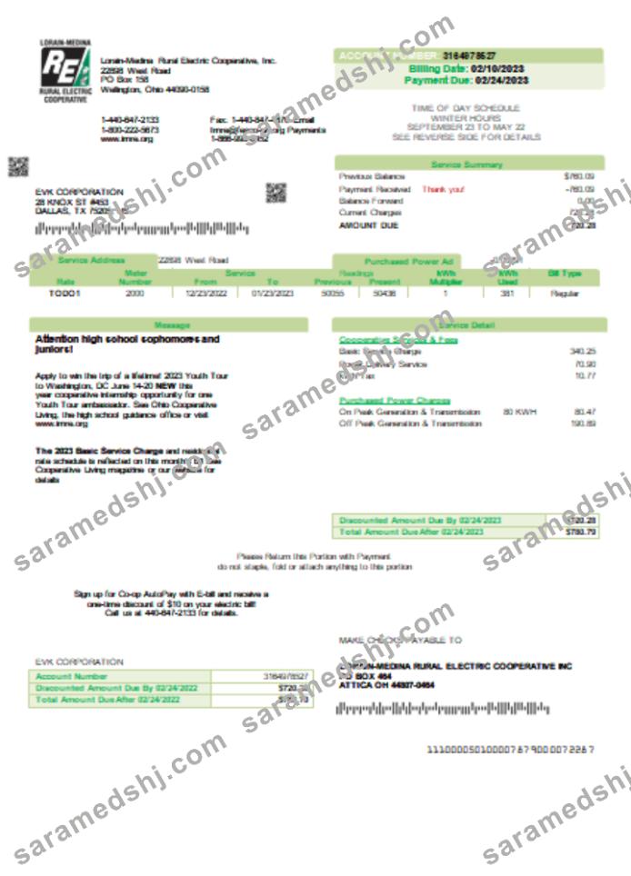 Lorain Medina Rural Electric utility business bill, SCR